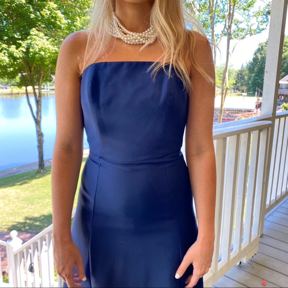 NWT Laundry Navy Strapless Hi-Low Crepe Gown-4 - Picture 3 of 6